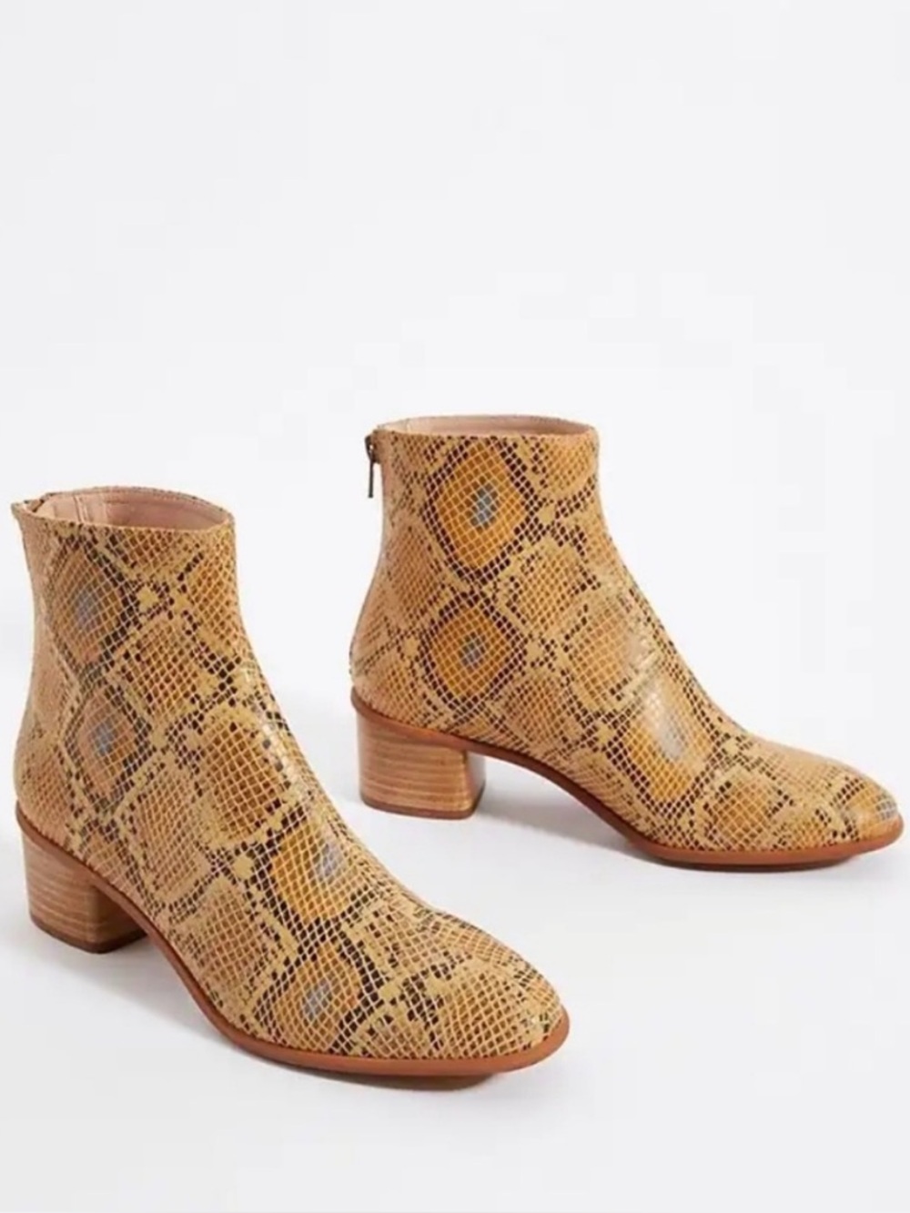 Anthropologie Snake-Print Leather Ankle Boots